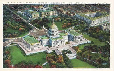 Washington DC Aero plane Library & House Office US Capitol View Vintage Postcard