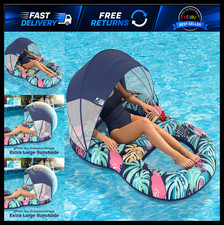 Adult Pool Float with UPF 50 Sunshade Canopy, Inflatable Lounger with Cup