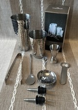 Image of BarCraft 8-Piece Boston Stainless Steel Cocktail Shaker Set, Hammered Finish