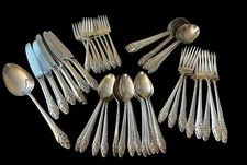 44pc Oneida Community Evening Star Floral Silverplate Gumbo Spoons Forks Knives