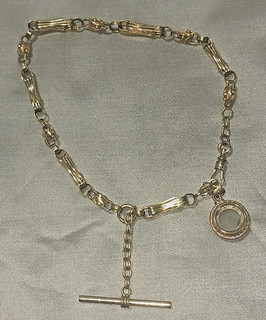 Antique Gold Filled Single Albert Watch Chain Gate Link Compass Fob Pocket Watch