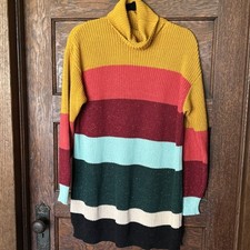 Farm Rio Boldly Striped Knit Sweater Dress Glitter Sz XS Oversized Anthropologie