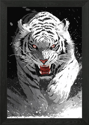 Weißer Tiger brüllt gerahmtes Wandbild Poster Leinwanddruck Bild