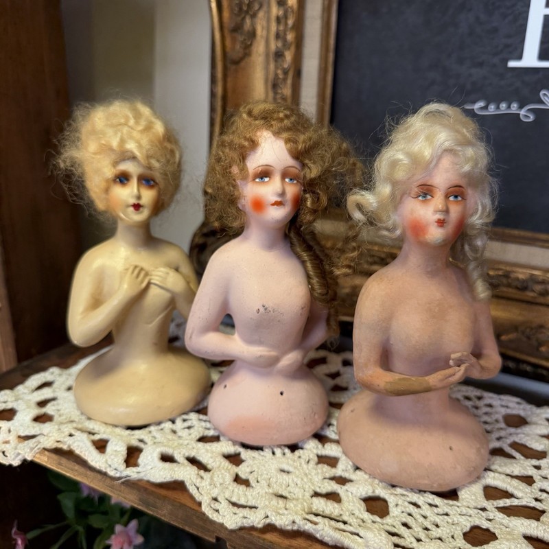 Antique German Composition Boudoir Half Doll Blonde Hair Red Hair Chalkware