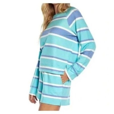 Wildfox Womens Relaxed Fit Super Soft Sweatshirt And Short Lounge Set M Striped