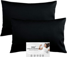 Cotton Pillowcases Set of 2, Black, Standard/Queen, 20 x 30 Inches  500 Thread