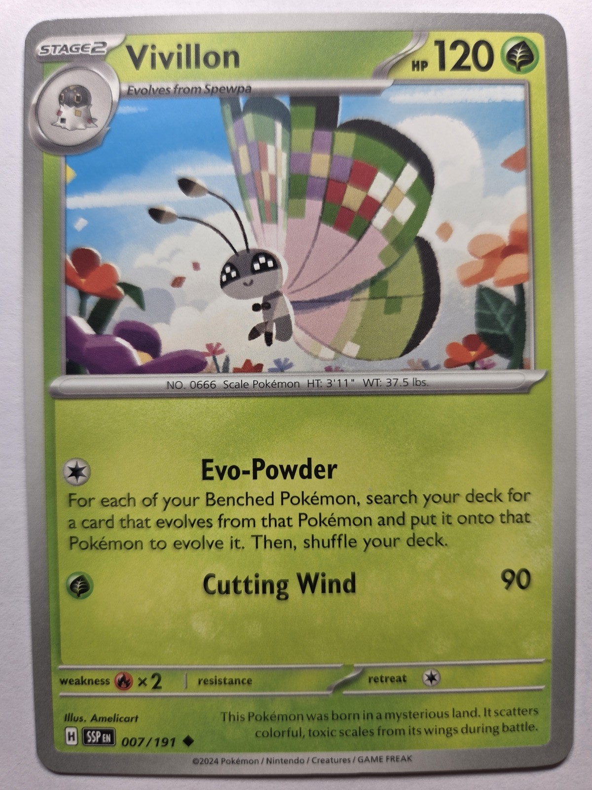 Vivillon 007/191 Uncommon Normal SSP SV08: Surging Sparks NM Pokemon Tcg