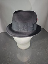 1950s-60s Dobbs Fifth Avenue New York Hat Black Fedora Bow Feather Guild 7-1/8"