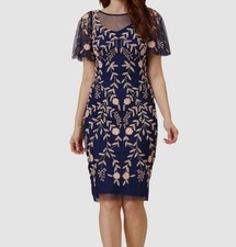 Adrianna By Adrianna Papell Blue Embellished Flutter-Sleeve Sheath Dress Size 4