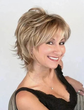 New Fashion Women's Layered Short Brown Mix Blond Wigs 10 Inch