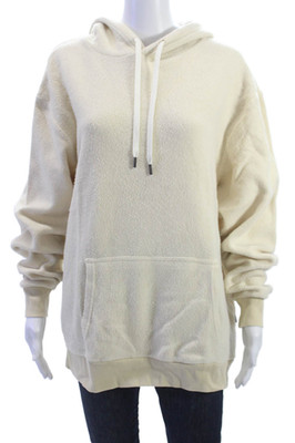 feat Women Pullover Hoodies Beige Drawstring Long Sleeve Size M