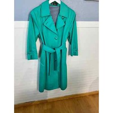 London Fog Vintage Teal Blue Belted Trench Coat Size 4 Petit