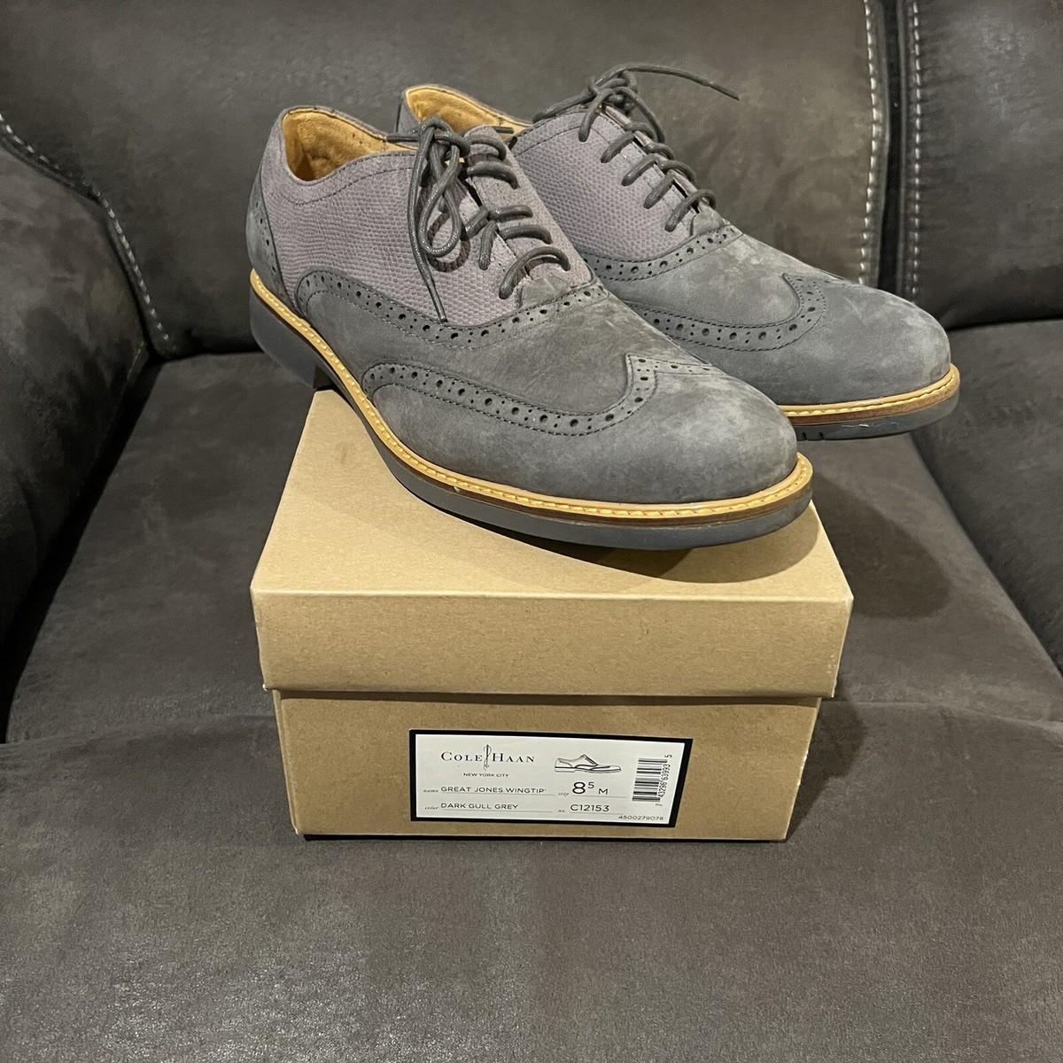 Cole Haan Gray Leather Wing Tip Oxford Dress Shoes Cole Haan Men main image 4