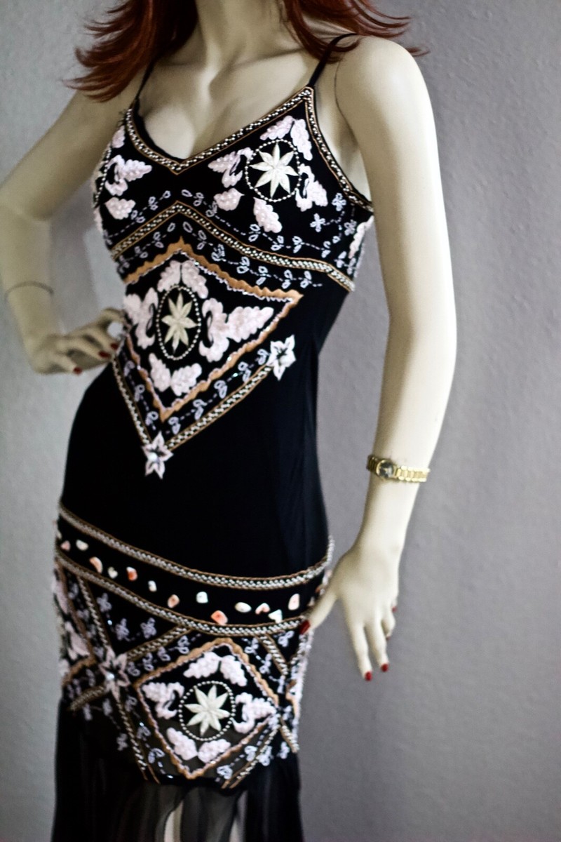 VTG~ Bicici 100% Silk Embroidered Shells Beads Formal Prom Occasion Dress |  eBay