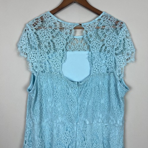 Vestido Lane Bryant 22 Azul Aqua Encaje Línea A Gorra Sin Mangas Hasta la Rodilla Femenino - Imagen 10 de 15