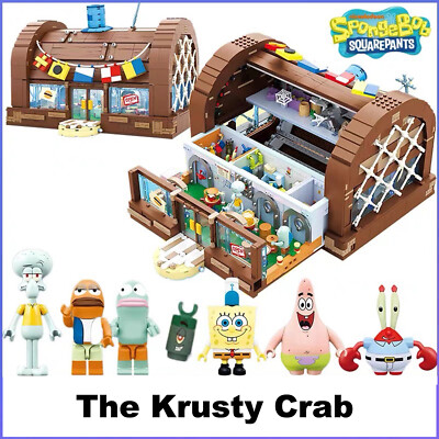 Spongebob Cartoon Krusty Krab Restaurant Building Blocks Creative Canteen Scenes