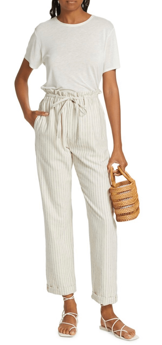 Rag & Bone Tie Straight Leg Pant in Natural w/ Blue Stripes
