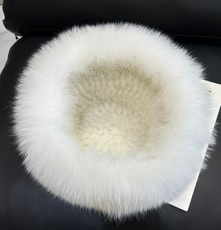Sombrero de cubo tejido 100 % piel de visón cálido invierno de lujo para mujer gorras de piel de zorro Foto 3 de 4