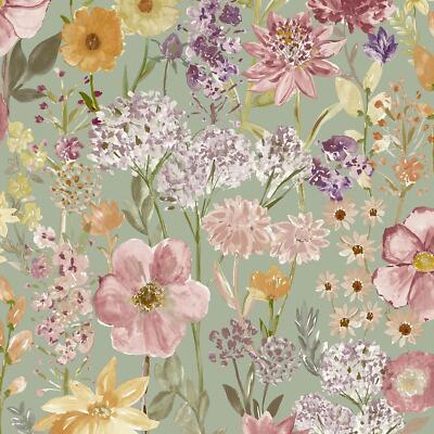 Wildblume Salbei Floral Tapete Rosa Grün Gelb Natur Blume
