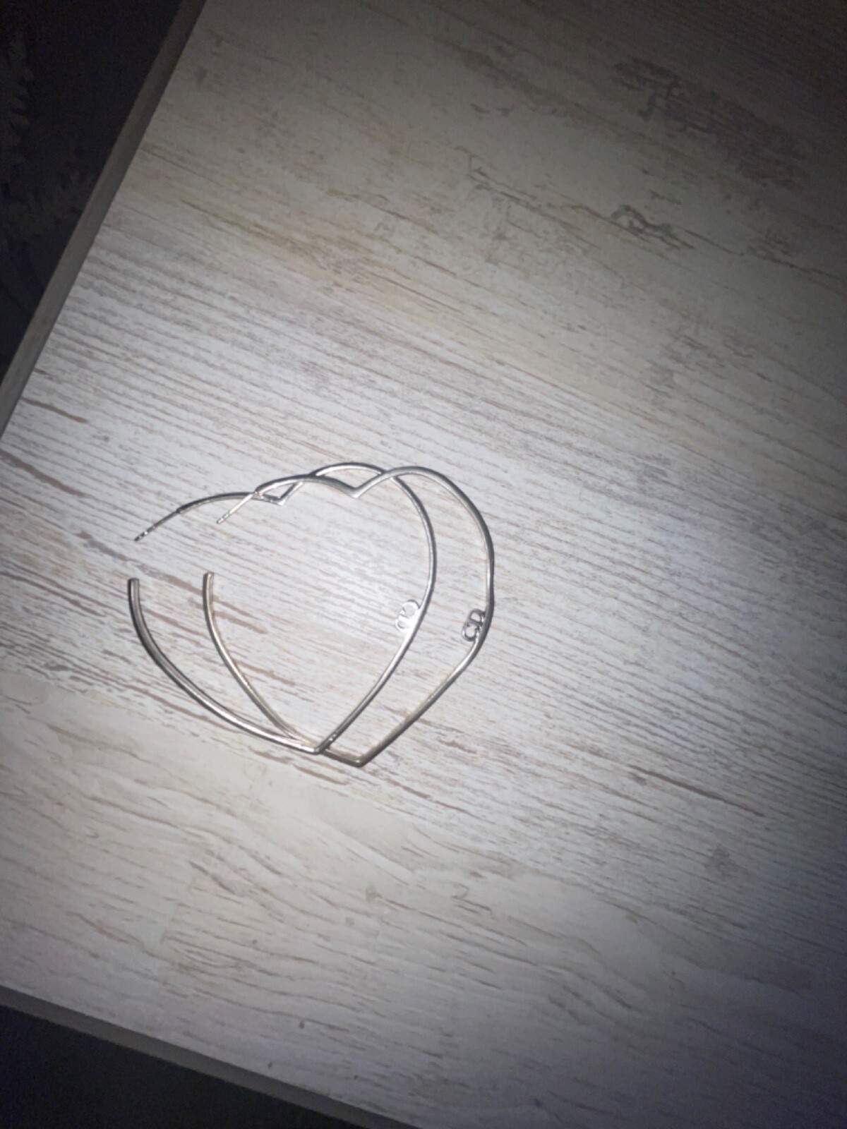 Vintage Christian Dior sterling silver open heart hoop earrings with CD logo