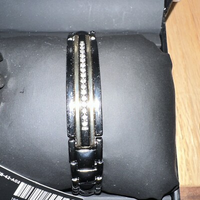 Jones New York Men's Analog Black PU Watch and Bracelet Set 42mm