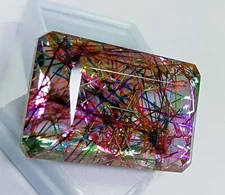 Rutilated Quartz Emerald Cut 80+ Ct Certified Natural Loose Gemstone