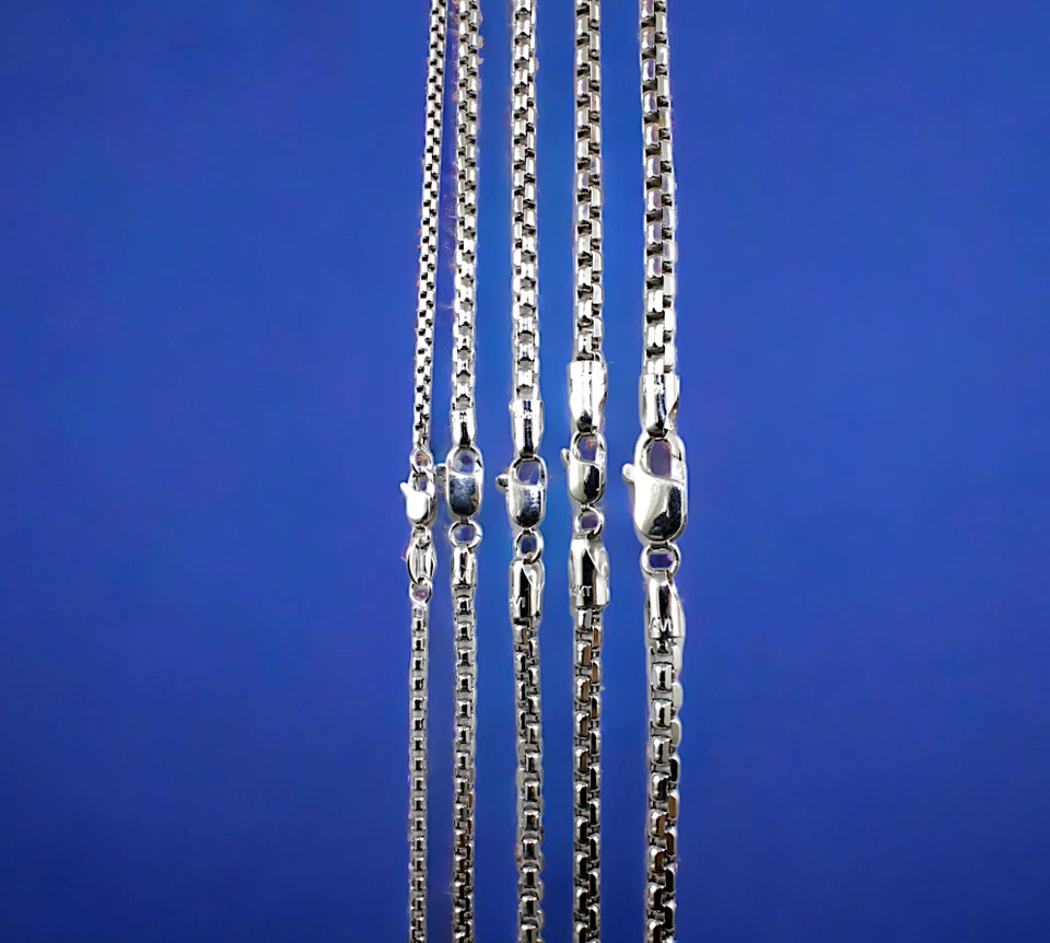 Collar pulsera cadena caja redonda veneciana oro blanco 14K real 7"-30" 1,5 mm-4 mm Foto 4 de 4