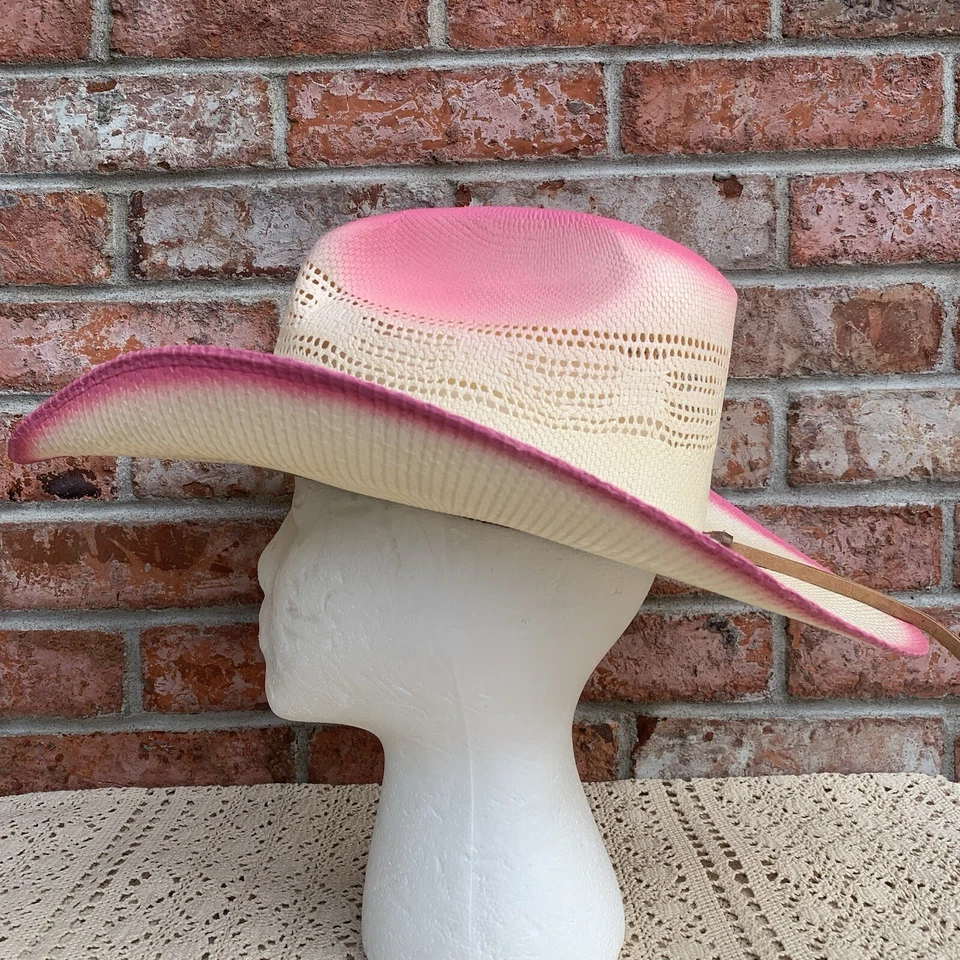Western Express Inc ковбой соломенная шляпа розовый кремовый резинке богемное Мексика размер S/M - Изображение 3 из 4