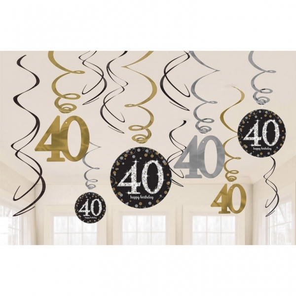 12 StüCk Swirl 40. Geburtstag Deko Raumdeko Party HäNgedeko Girlande Gold Silber-image
