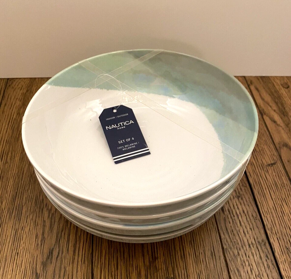 Nautica Home Melamina 5 Piezas Ensalada Set Cuencos 1 lg 4 sm Aqua White Waves Informal Foto 2 de 4