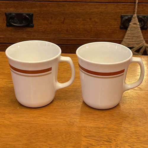 Vintage Corning Corelle  CHESTNUT CINNAMON Rust White Coffee Cups Mugs Set of 2