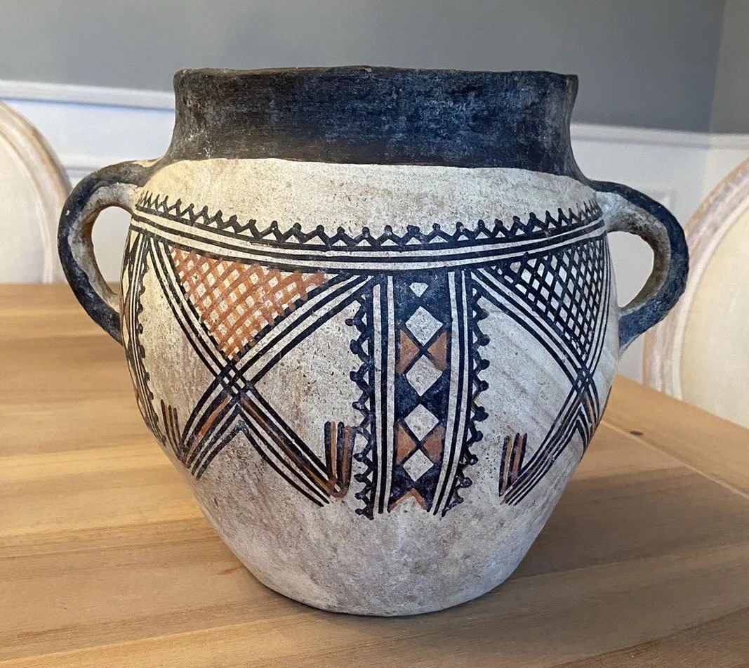 Kabyle (Berber) Pottery Vase Bowl Vessel Handles 8.25” x 9.5
