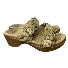 Dansko Snake Print Buckle Leather Clogs Size 38