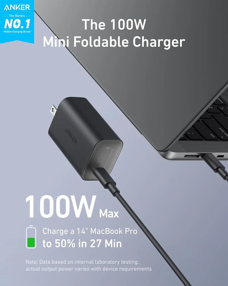 Anker Nano Charger 100W with 6ft Type-C Cable USB-C Foldable Adapter for MacBook - Image 2 of 4