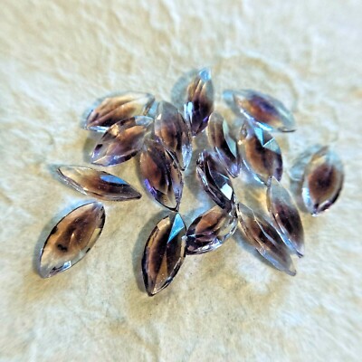 AM1137 Vintage glass navettes 15x7mm amethyst/crystal faceted unfoiled (16)