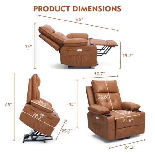Power Lift Chair for Elderly ,Recliner Chair with Heating and Massage, Leather - Picture 3 of 37