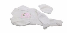 White Crochet New Born Baby Set Pink Baby Bear Three piece includes a hat
