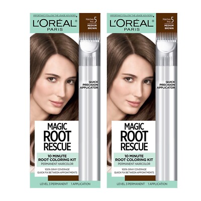 Loreal Magic Root Rescue Permanent Hair Coloring Kit # 5 Medium Brown (Lot of 2)