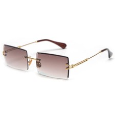 Vintage Gold Rimless Mens Shades Buff Rectangular Brown Tint Sunglasses