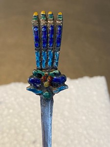 Antique Chinese pin hair pin -Silver and enameled -one piece only -no hallmark