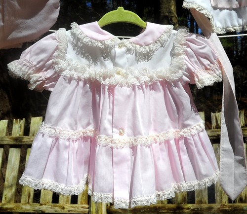 VTG 60s Baby Girls Bryan 3-Piece Pink Dress Set w/ Bonnet & Diaper Cover 6-9M - Picture 9 of 11