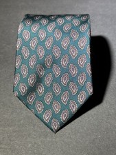 Vintage Brittany House London Mens Green Paisley Silk Necktie Pre-owned