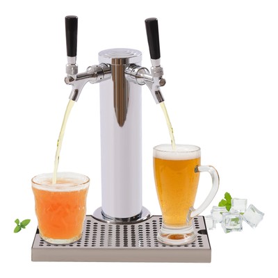 Double Tap Draft Beer Tower Kegerator Beer Tower Stainless Steel w/ Drip Tray