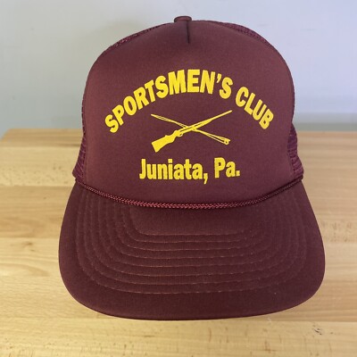 Vintage Mohr's Snapback Trucker Hat With Rope Maroon Sportsmen's Club Juniata PA
