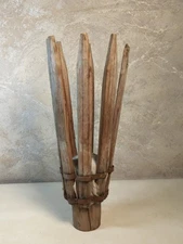 Vtg 1800s Antique Primitive Wood Apple Fruit Picker Farm Tool Basket Vtg Rust 