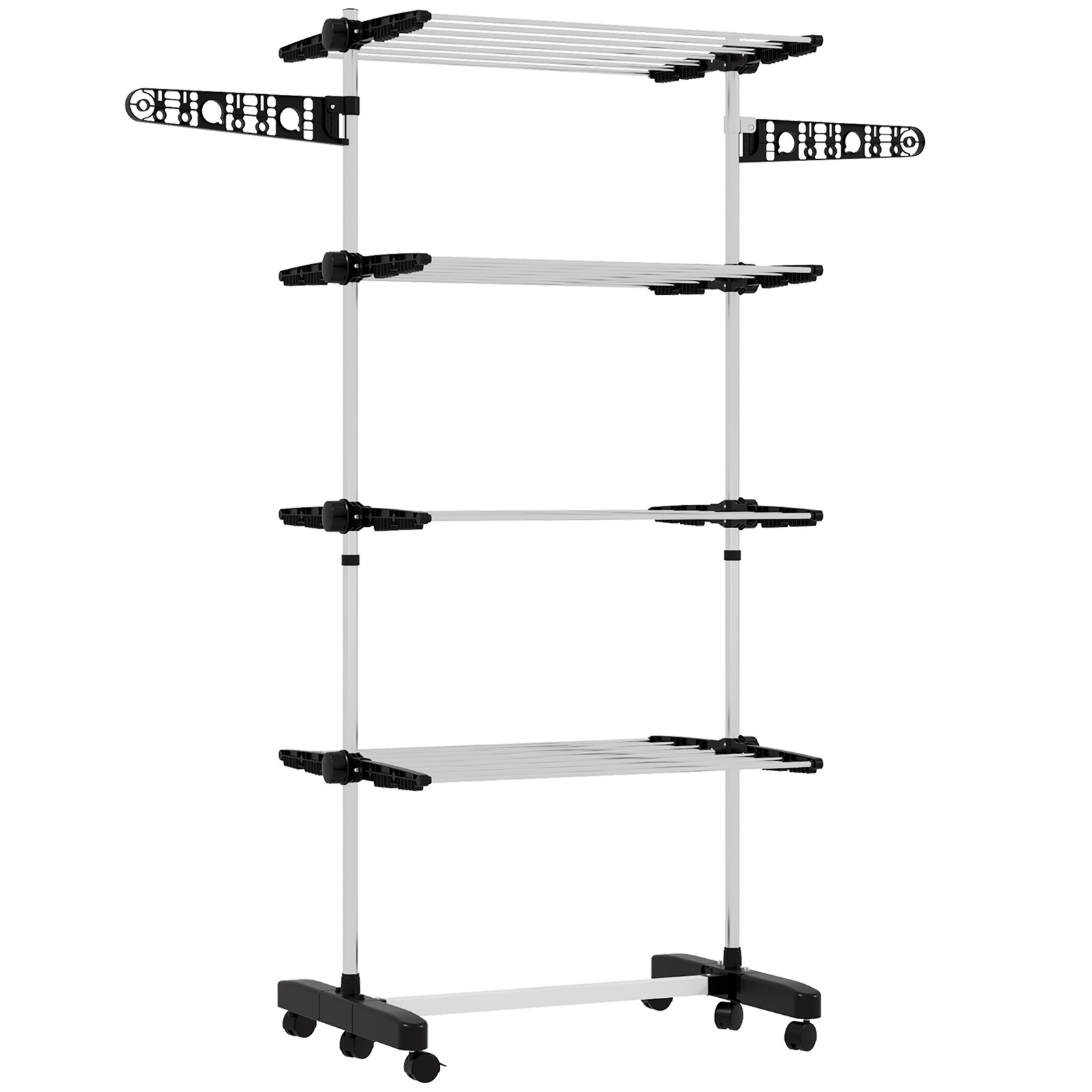 HOMCOM 4-Tier Large Clothes Airer Stainless Steel Clothes Drying Rack Black - Image 2