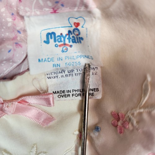Vintage Mayfair Baby Dress Newborn Pink Floral Embroidered Collar Puff Sleeve - Picture 4 of 5