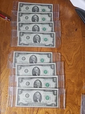 1976 Bicentennial Two Dollar Bills Simi Sequential  Miscut Lot Of 8 Error