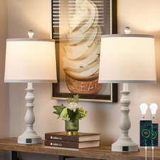 23'' Table Lamps Set of 2, Lamps for Bedroom, USB C A Ports, Beige