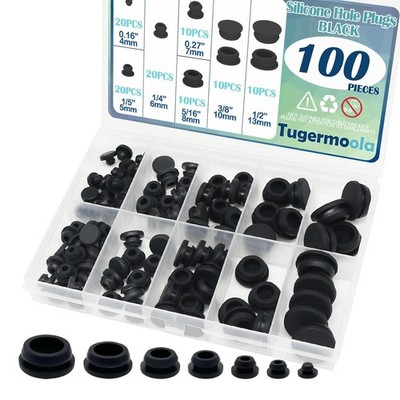 100PCS 7 Sizes Rubber Hole Plugs Assorted for Round Holes 1/5'' 1/4'' 5/16'' 3/8...